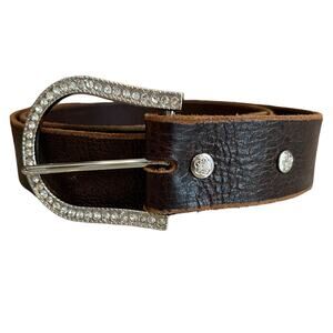 Dark Brown Leather Rhinestone Statement Belt